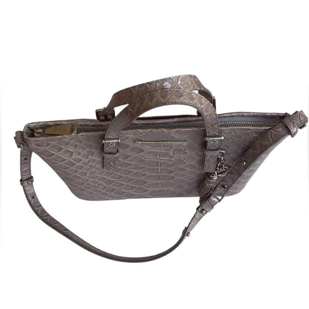 Brahmin Melbourne Mini Asher Satchel Bag in Gray Crocodile Embossed Leather